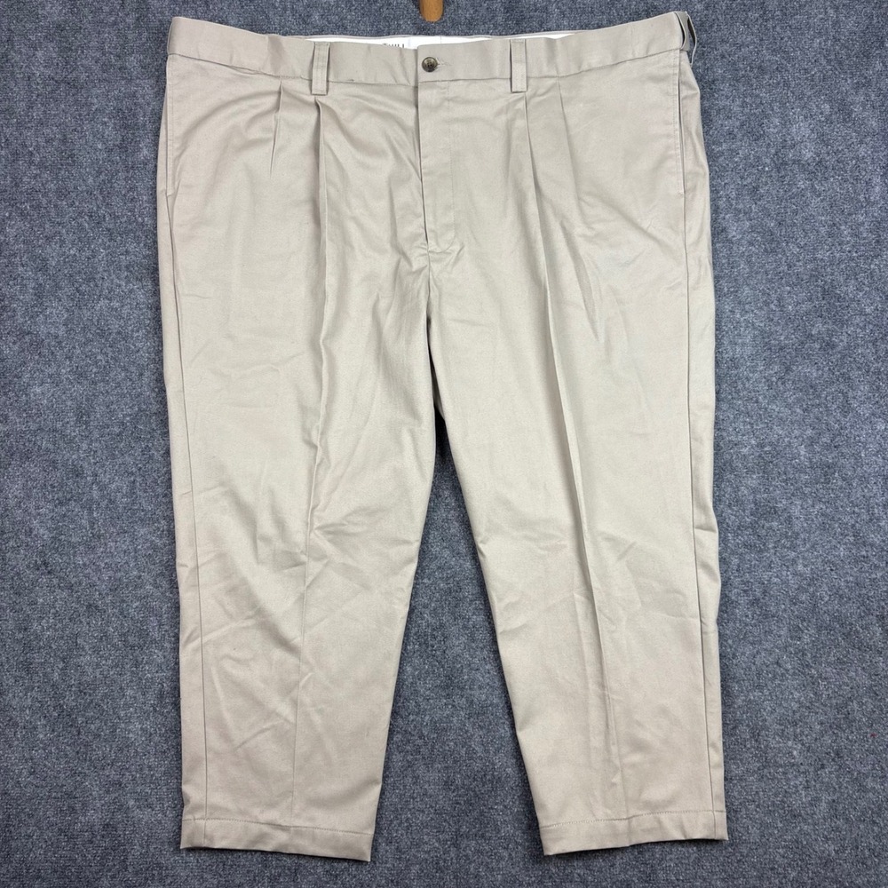 Oak Hill Premium Pant Mens 52x28 Khaki Tan Pleated Cotton Stretch Chino Trousers